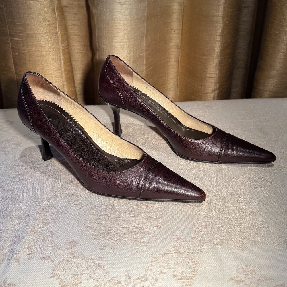 Gucci 115157 Brown Leather Pumps Pointed Toe Size 7.5 Shoes - Picture 2 of 16